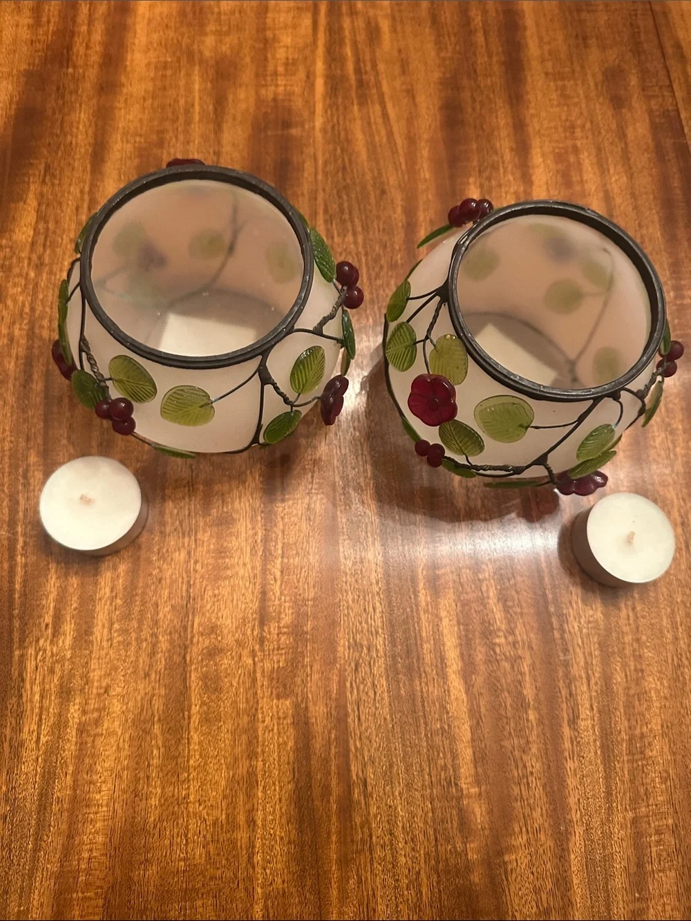 Decorative Glass Photo Frame Set with Green and Red Accents Plus 2 Voltives